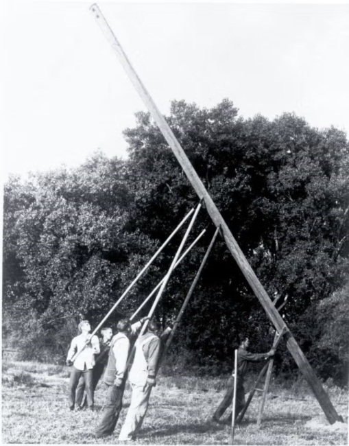 old photo setting pole